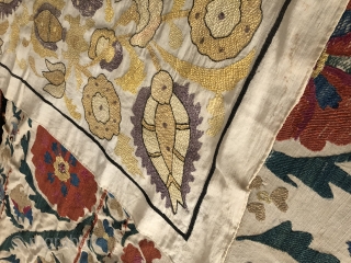 Ottoman embroidery square  Silk & Cotton on Linen , a Turban Cover called Bokce  design elements with Floral elements tulips and branches of vegetation . 
Age : 19th century   ...