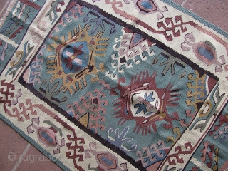 3' 5" x 4' 10" European Kilim; needs to be cleaned.  3 day returns/shipping included in quote/U.S.A.               