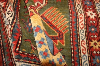 Antique Kazak rug, Caucasus, Late 19th Century 4'4 x 3'1 ft. 1.32 x .94m  In good condition and rare in this green colour! SOLD        