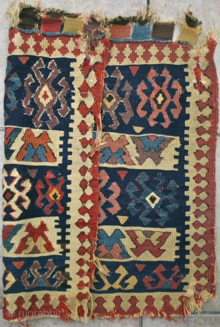 Rare Shahsavan Flatweave Khordjin, circa 1860. Size: 56 cm.x 58 cm.
There aren't many of these flatweaves around, and if they are, they're usually smashed.
This piece has wonderful saturated colors. It's just a  ...