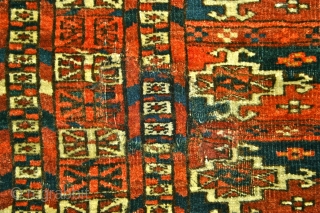 Tekke Wedding Rug / circa 1880
Size: 33" x 38"
The rug has one small area of old  repair, about 2" x 3", otherwise it is in overall good condition, tho missing a  ...