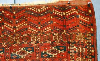 Tekke Wedding Rug / circa 1880
Size: 33" x 38"
The rug has one small area of old  repair, about 2" x 3", otherwise it is in overall good condition, tho missing a  ...