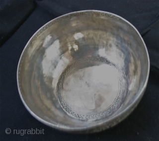 Sterling Silver 19th c. Persian Bowl
Hand Engraved / circa 1870 - 1890 / ?
Size; 5" x 2&1/8th"
Very attractive, mint condition,
9 scenes in the style of Persian minatures,
There is an elephant being ridden  ...