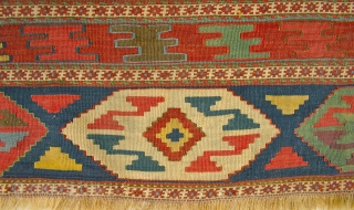 Shahsavan Mixed Technique Mafrash Panel
circa 1875. size: 83 cm.x 55 cm.
Very Crisply drawn, luminous wool & deep saturated colors,
a boyaci's top results on the color! Narrow bands of sumach technique
mixed with traditional  ...
