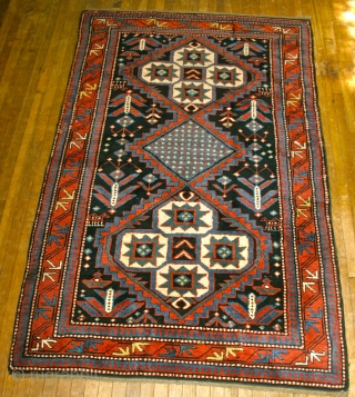 Good Antique Full Pile TransCaucasian Rug / circa late 19th c.
Great Size, 5' x 7'10".
  The rug is full pile with long silky wool, original ends & sides, but with tiny  ...