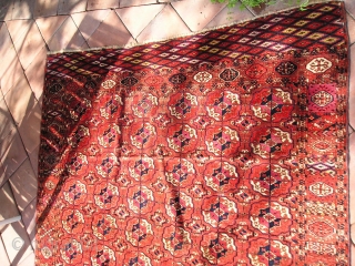Tekke Turkmen Main Tent Carpet.    Very fine weave. 
Excellent condition with very little wear to the pile.  We had one corner repaired when we bought it. See last  ...