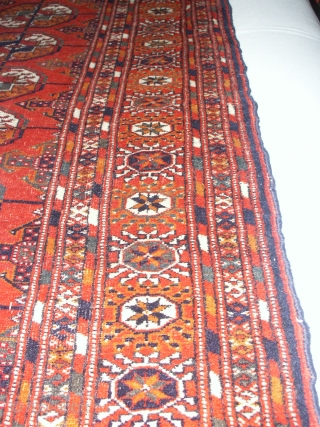     Fine  antique  Tekke Turkmen  132 X 181 cm.
    Velvet lusterous wool,very slight wear in center
    one very small foldwear  ...