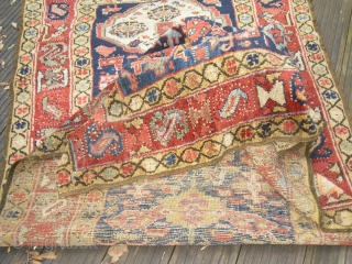 19c Northwest Persian Runner - kurdish - with old restorations and repiling - but great colours and soft wool - restorable - very elegant (Size: 290cm x 96cm)-would benefit from a wash 