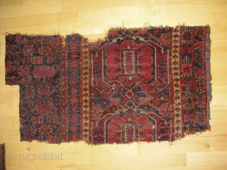 Beshir Fragment - antique 1850 - very glossy wool - velvety - size: 94 x 50 cm
must be from a huge Beshir main carpet         