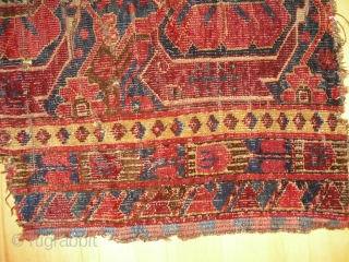 Beshir Fragment - antique 1850 - very glossy wool - velvety - size: 94 x 50 cm
must be from a huge Beshir main carpet         