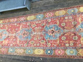 Antique Ottoman Transylvanian long rug in a sad condition
from the 17th century
needs a professional wash                  
