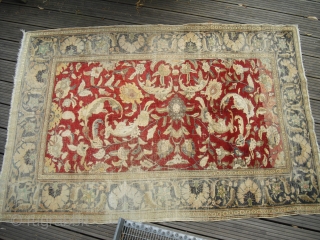 Old/Antique silk rug - I have no idea about the age and the origin - maybe from India around 1900? I would be happy to learn more about this worn piece. It's  ...