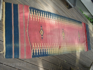 Syrian "Aleppo" Kelim - ca 1900 - the colours are faded by the sun sadly on one side very much, used as a door or window curtain very often - kilim has  ...