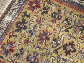 Antique gold yello ground Daghestan or Kuba rug Fragment - rare piece - several old restaurations + rewoven parts - around 2nd half of 19th century - shipping worldwide possible   