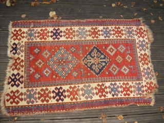 Kazak Antique - c 1850 - very soft and glossy wool, great colours, professional washed - fragmentary/ Size: approx. 79 cm x 117 cm - shipping worldwide possible     