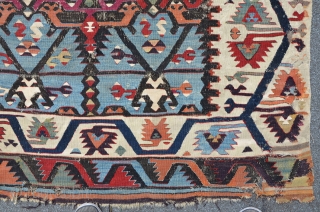 Central Anatolian Kilim Fragment, great colors incl. a rare dark Aubergine, first h. 19th, 267 x 107 cm               