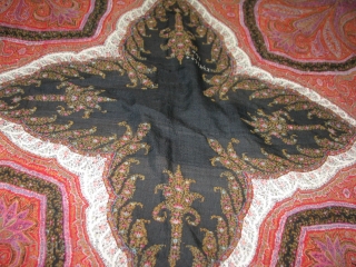 A "best of dogra" American market kani woven black center rumal.  Fine weave, larger pieces, and broad palette without fade.  I feel this is an 1850's shawl and is in  ...