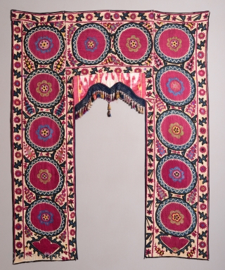 Antique Uzbek Bukhara Suzani + Ikat
75 x 61 inches                        