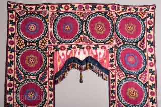 Antique Uzbek Bukhara Suzani + Ikat
75 x 61 inches                        