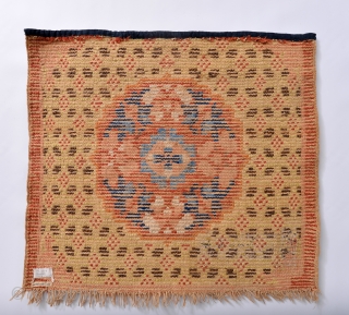 Possibly 18th Century Chinese or Tibetan / Mongolian throne mat or rug. Museum de-accession with erroneous Swedish attribution. Name of previous collector or provenance donor also stitched on back. De-accessioned from a  ...