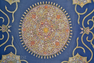 Antique Caspian Resht / Rashti Durzi 'snake' embroidery. Silk on wool. Approx 5ft x 5 ft.                 