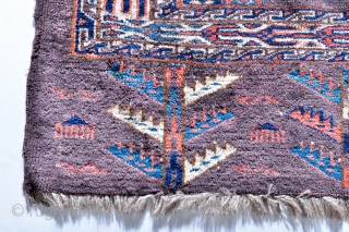 Antique aubergine Turkmen Yomud / Yomut Chuval. 
 35 x 51 inches                     