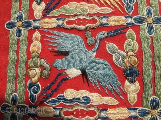 chinese or tibetan stork crane tapestry embroidery 25 x 10 inches                      