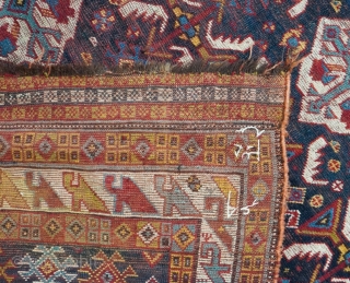 Antique Persian Khamseh Rug, size (4' x 7'8"ft.)or(122 x 324 cm.) Blue background.                    