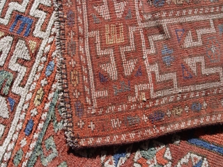 Antique Bergama Turkish rug, 5' X 6.8", 100% wool pile/warp/weft, circa 1860-1870, binding redone and minor re-knotted areas,               