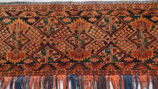 Antique Turkoman Esari 3 Gul Torba ,size is 1'7" x 4'6" ft. - 48 x 137cm. excellent original condition, all vegetable dyes, complete with original tassels, no wears, no holes, no repairs,  ...