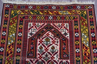 Antique Shiravan Caucasian dated prayer rug, measures 2'4" x 3'7"  - 70 x 109 cm. excellent original condition, no wears, professionally hand washed.         