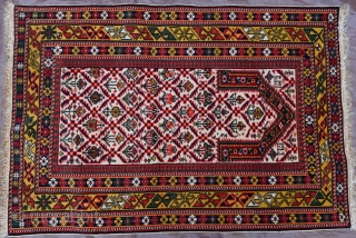 Antique Shiravan Caucasian dated prayer rug, measures 2'4" x 3'7"  - 70 x 109 cm. excellent original condition, no wears, professionally hand washed.         