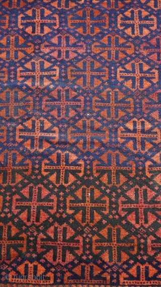 Antique Baluch rug Blue & green background, measures (3'7" x 5'6" ft.) (109 x 168 cm.) very good condition, no wears, no repairs/restoration, professionally hand washed & cleaned just recently.   