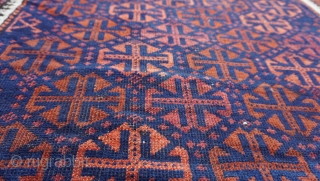 Antique Baluch rug Blue & green background, measures (3'7" x 5'6" ft.) (109 x 168 cm.) very good condition, no wears, no repairs/restoration, professionally hand washed & cleaned just recently.   
