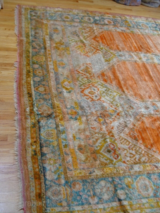 Antique Angora Oushak rug, 8'2" x 10'9" , Circa 1880's, made of 100% wool both pile and foundation, hand washed and cleaned professionally, full pile however shows a very small areas of  ...