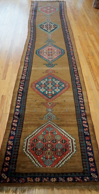 Antique Bijar Persian Runner Camel Hair color Rug, ca. 1900s, size is 3'4" x 15'9" ft. full pile, no wears, no repairs, professionally hand washed.        