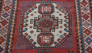 Antique Caucasian Karachov Kazak rug size is :3'4" x 4'7" ft.                      