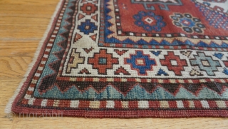 Antique Caucasian Karachov Kazak rug size is :3'4" x 4'7" ft.                      