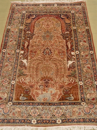 Antique Ravar Kerman rug circa 1880s size is 4'6" x 7'6"ft. very good original condition, professionally hand washed and cleaned.             