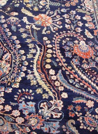 Antique Persian Farahan Sarouk Rug, Ca. 1880s, it measures: 9' x 12'5"ft.(274 x 378 cm.),no repairs, has medium full pile with very minor area of lower pile but no wears, no holes,  ...