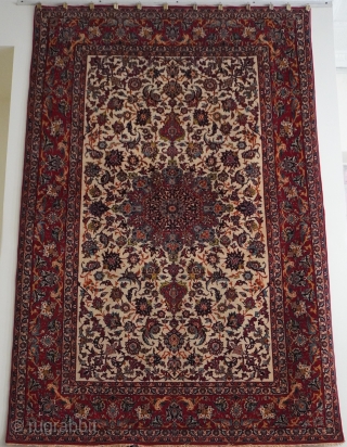 Antique Isfahan Persian Rug, size is (4'10" x 7'5" ft.) ca. 1880s, kurk wool pile & silk foundation.               