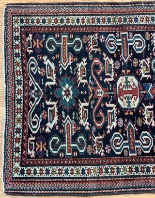 Antique Caucasian Perepedil rug, size is 2'6" x 3'2" (76 x 97 cm.)                    