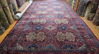 Antique Agra from India ca. 1920 , Palace Size: 13'x 26'ft. excellent original condition, hand knotted, Wool pile, hand washed and cleaned professionally just recently, gorgeous colors and design.    