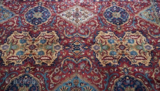 Antique Agra from India ca. 1920 , Palace Size: 13'x 26'ft. excellent original condition, hand knotted, Wool pile, hand washed and cleaned professionally just recently, gorgeous colors and design.    