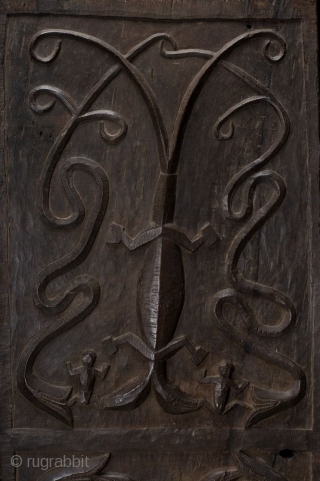 Longhouse Chief’s Door,

Bidayuh Dayak, West Borneo,

Ironwood,

19th/early 20th Century,

From a Japanese Collection,

60 x 23 in/152.5 x 58.5 cm
Dayak society was a meritocracy where only a very accomplished man could rise to the position  ...
