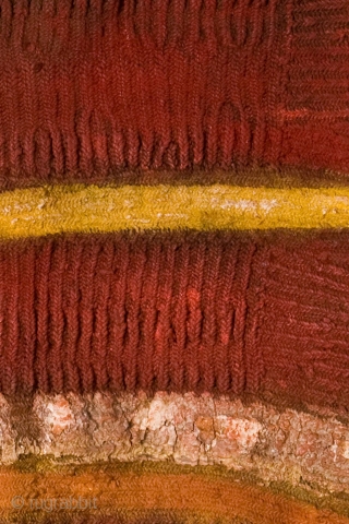 Ritual Apron,
Papua New Guinea Highlands,
Fiber, leather elements, pigment; twining,
Early to mid 20th Century, from an Old Australian Collection,

19x13 in/48x33 cm,

No doubt one of the first forms of weaving involved a pre-loom interlacing  ...