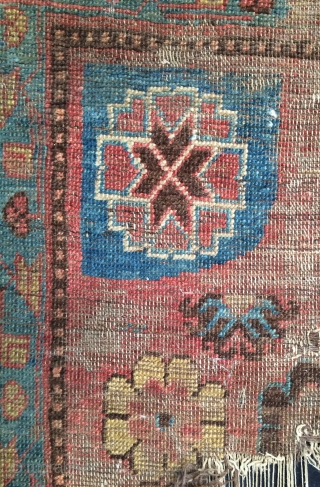 pretty much fragmented rug from the khotan oasis, early 19th century, 193 x 99cm, 6'4" x 3'3", came out of tibet, as found condition and in need of water    