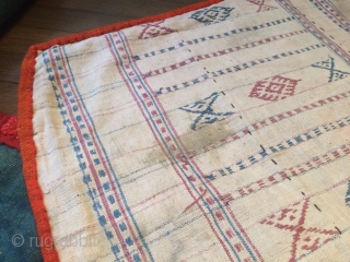 nambu textile with archaic tigma motif, monastic bench cover, different backings, central tibet, ca. 1900, 342 x 72 cm, 11'3" x 2'3", good condition         