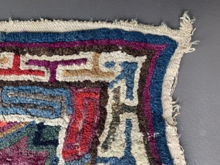 Extremely unusual and funky embroidery from Tibet. Could have been used in some way as a meditation mat or related religious rituals?  Endless  knot as the main motif, surrounded by  ...