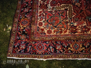 A "problem" heriz dating from pre-WW2 (previous owners thought 1920's but all that pink says 1930-1940 to me). I have washed it twice on the lawn (lacking access to an affordable rug  ...